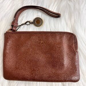 Coach Rich Brown Textured Leather Wristlet